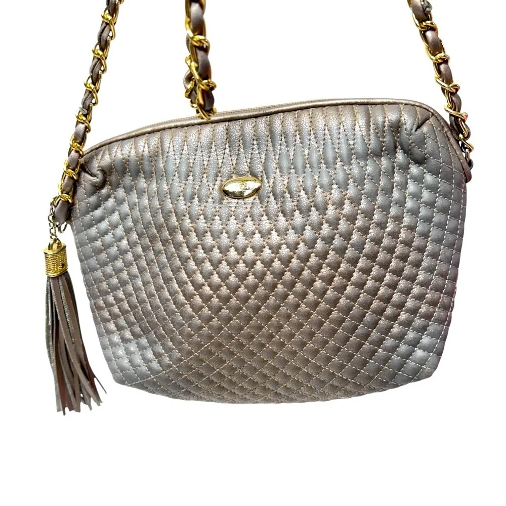 KOSCHI Women's Handbag PUrse Silver with Tassel and Chain Shoulder Strap